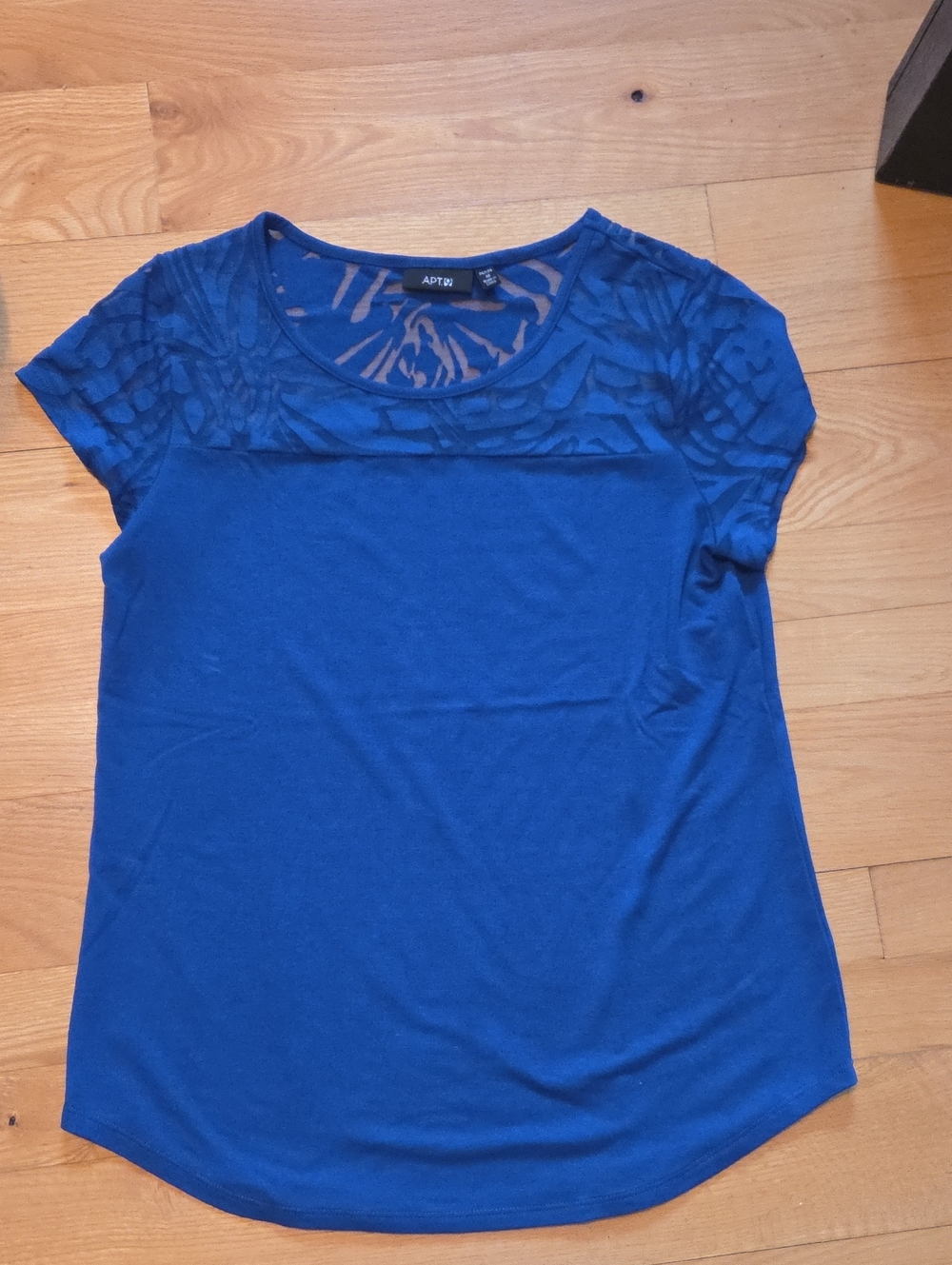 Apt. 9 Royal Blue Short Sleeve Top with Sheer Mesh Yoke